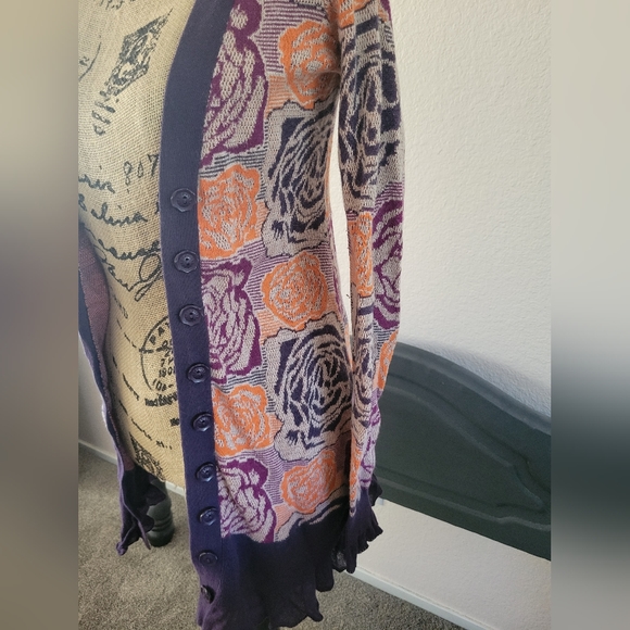 Sleeping on Snow/ Button Up Cardigan/ Purple and Orange/Size XS - Picture 3 of 7
